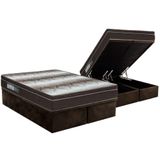 Cama Box Baú Queen Colchão Anatômico Ortobom Ortopédico Light + Base Crc Suede Brown(158x198)