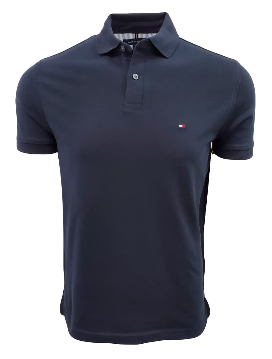 Camisa Polo Tommy Hilfiger Regular Fit Stretch Para Homens, Azul Marinho