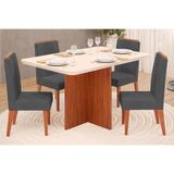 Sala De Jantar Completa Hera Com Tampo Madeirado Com Vidro 120x90cm E 4 Cadeiras Lia Freijó-suede Lunar - Dj Móveis