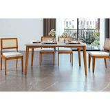 Sala De Jantar Completa Monalisa Com Tampo Madeirado Com Vidro 160cm+ 4 Cadeiras Rainha Natural - Nesher