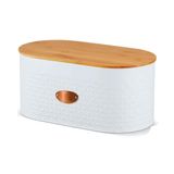 Porta Pão De Metal Pão De Forma Bolo Tampa De Bambu Branco