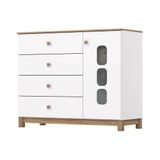 Cômoda Infantil Aconchego C/ 1 Porta E 4 Gavetas Branco/jequitiba - Henn