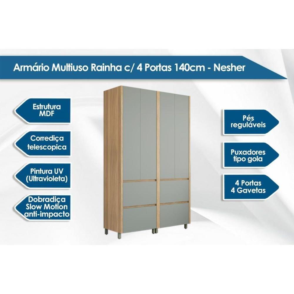 Armário Multiuso Lavanderia Rainha Com 4 Portas E 4 Gavetas 140cm