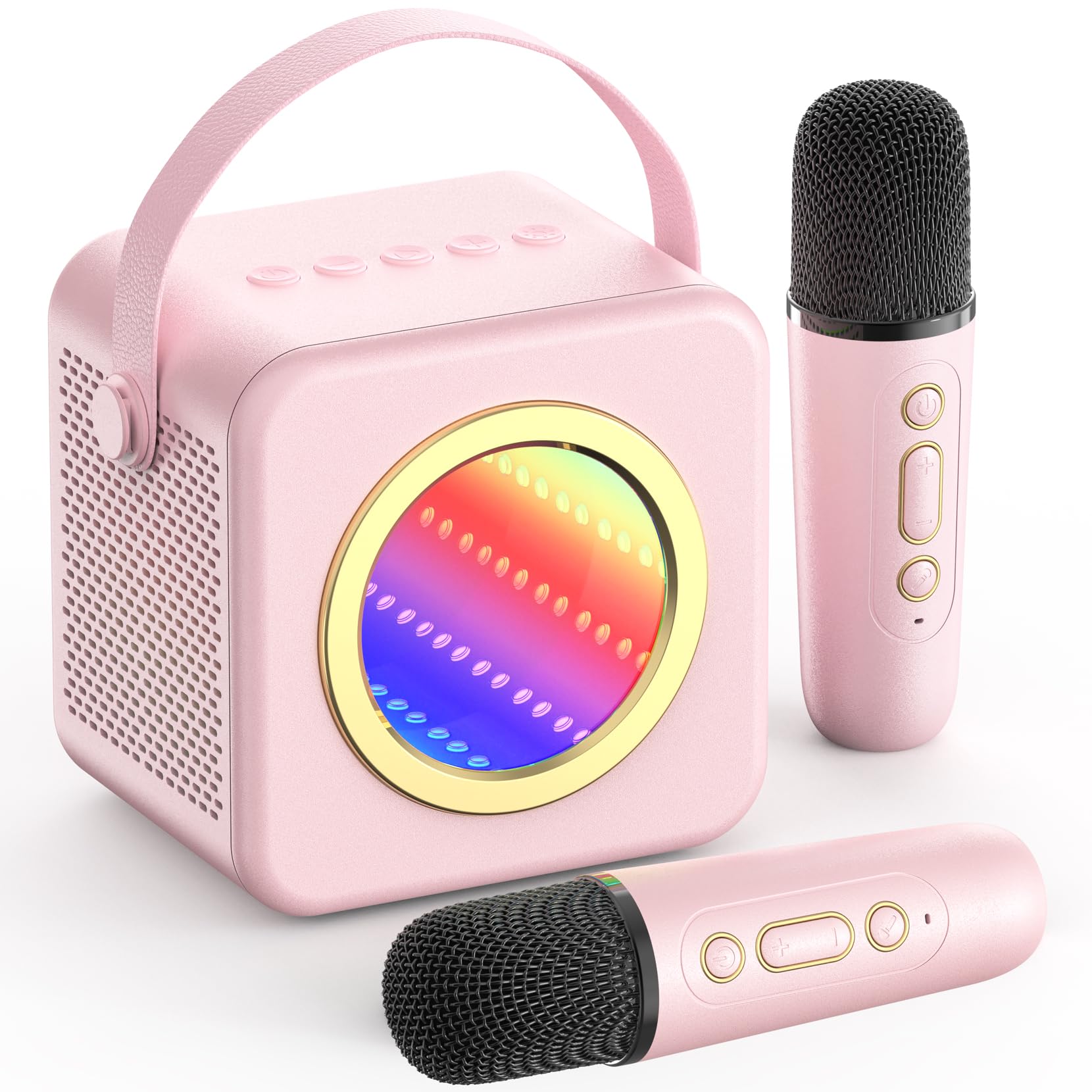 Máquina De Karaokê Xwit Mini Com 2 Microfones Sem Fio Rosa