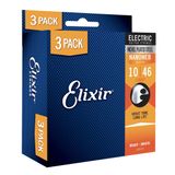 Cordas De Guitarra Elétrica Elixir Em Aço Niquelado, Pacote Com 3