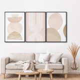 Quadro Decorativo Abstrato Formas Arredondadas Com 3 Telas 60cm X 90cm Para Sala Quarto Escritório Com Vidro Preto