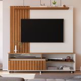 Estante Para Tv Até 65 Polegadas Home Theater Ripado Com Rodízios Havana Off White/ Freijó