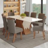 Conjunto Sala De Jantar Mesa Tampo Mdf Canto Arredondado E Vidro 8 Cadeiras Itália Prime Espresso Mó Nature/off White/marrom Amêndoa