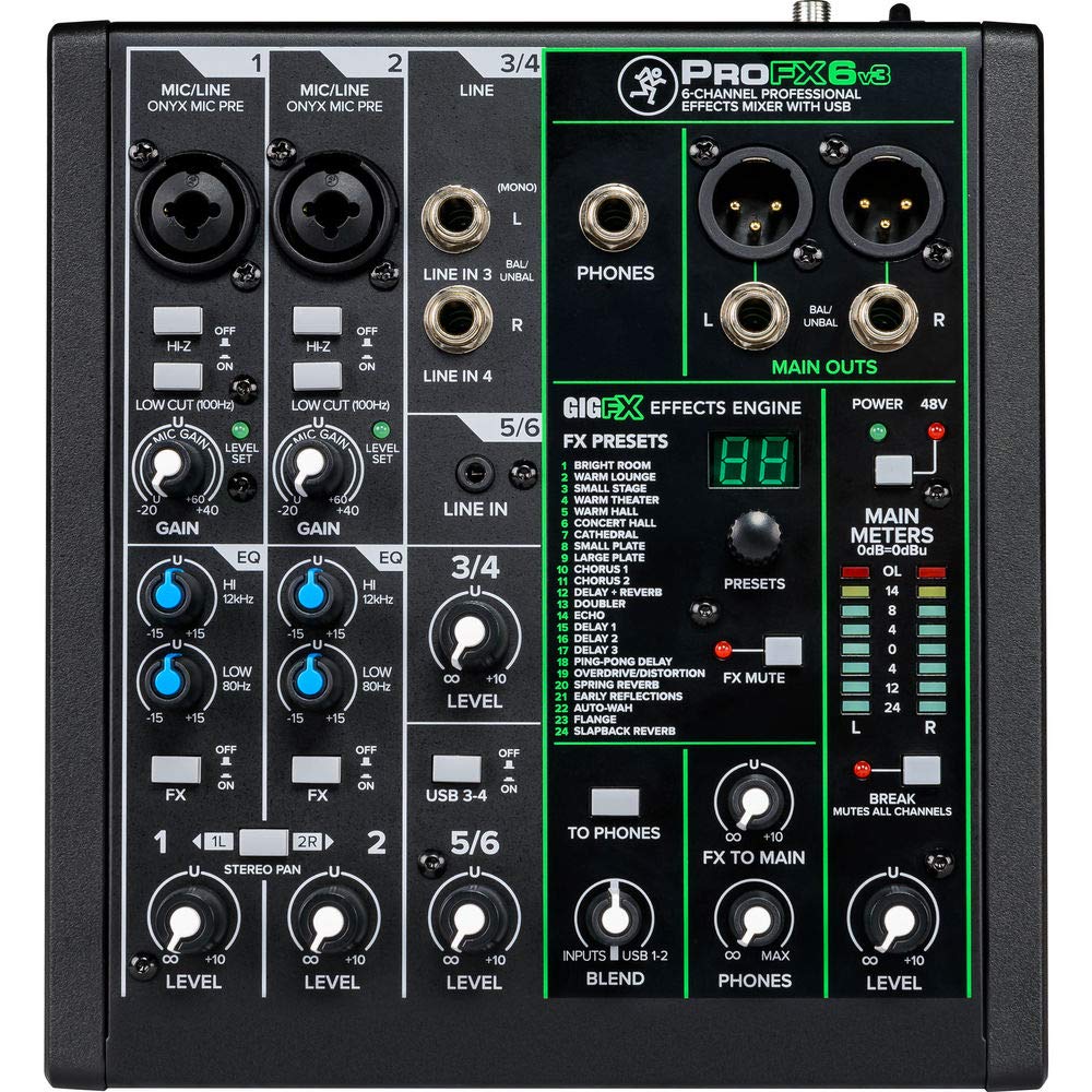 Mixer Mackie Profx6v3 De 6 Canais Com Usb E Efeitos