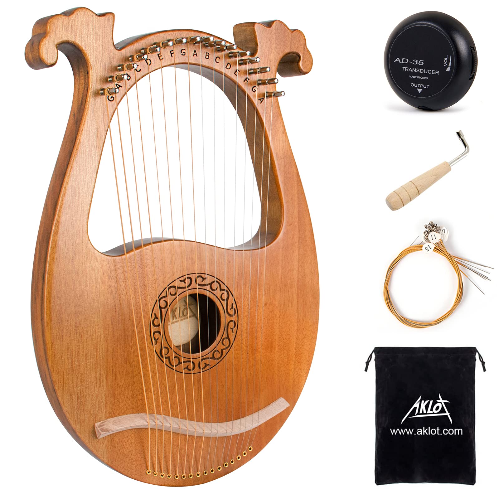 Lyre Harp Aklot, 16 Cordas De Metal, Corpo Em Mogno Com Captador