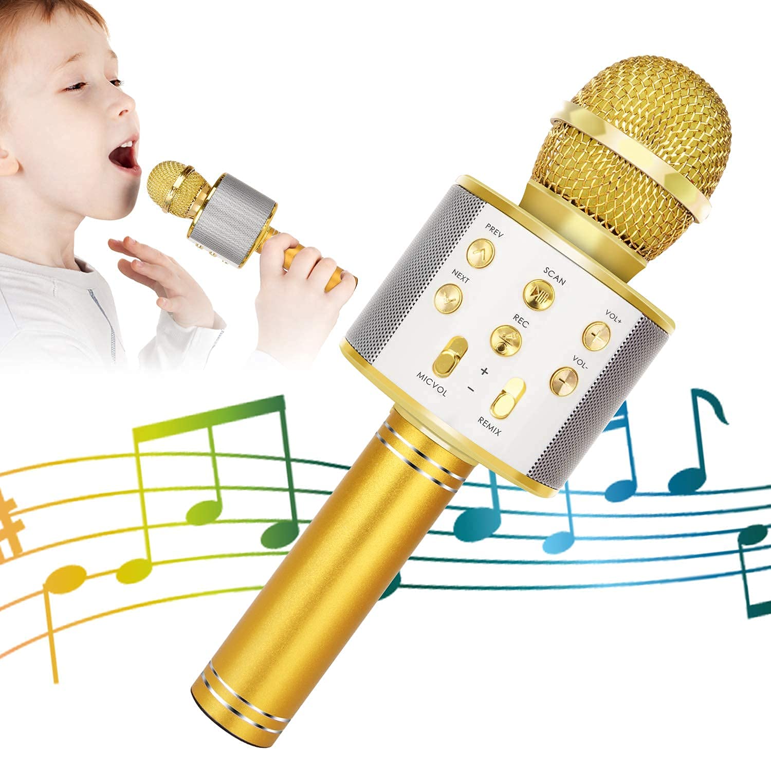Microfone De Karaokê Kidwill Bluetooth Sem Fio Para Crianças Dourado
