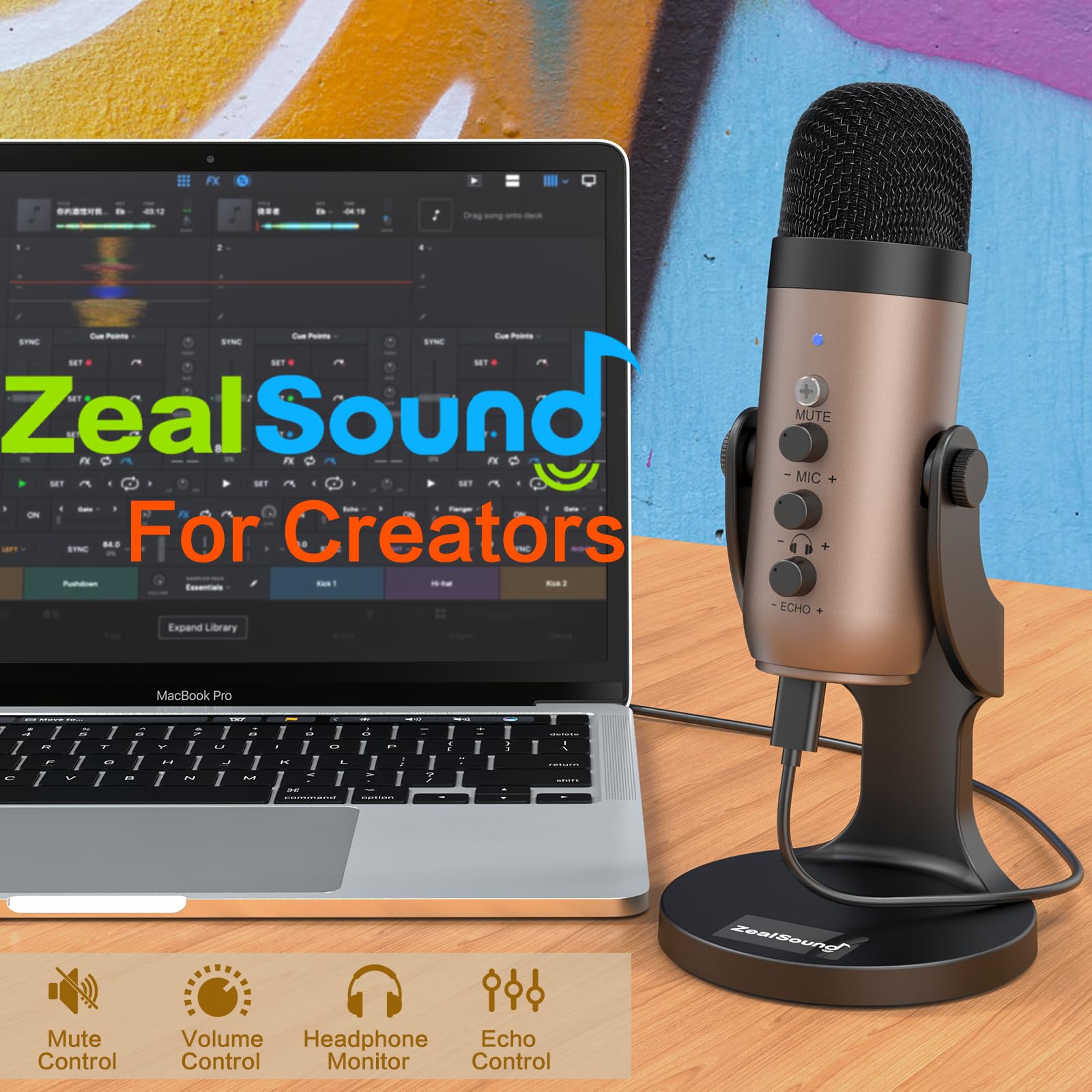 Microfone Usb Zealsound Série K66 Para Computador Pc Mac Ps4 E 5