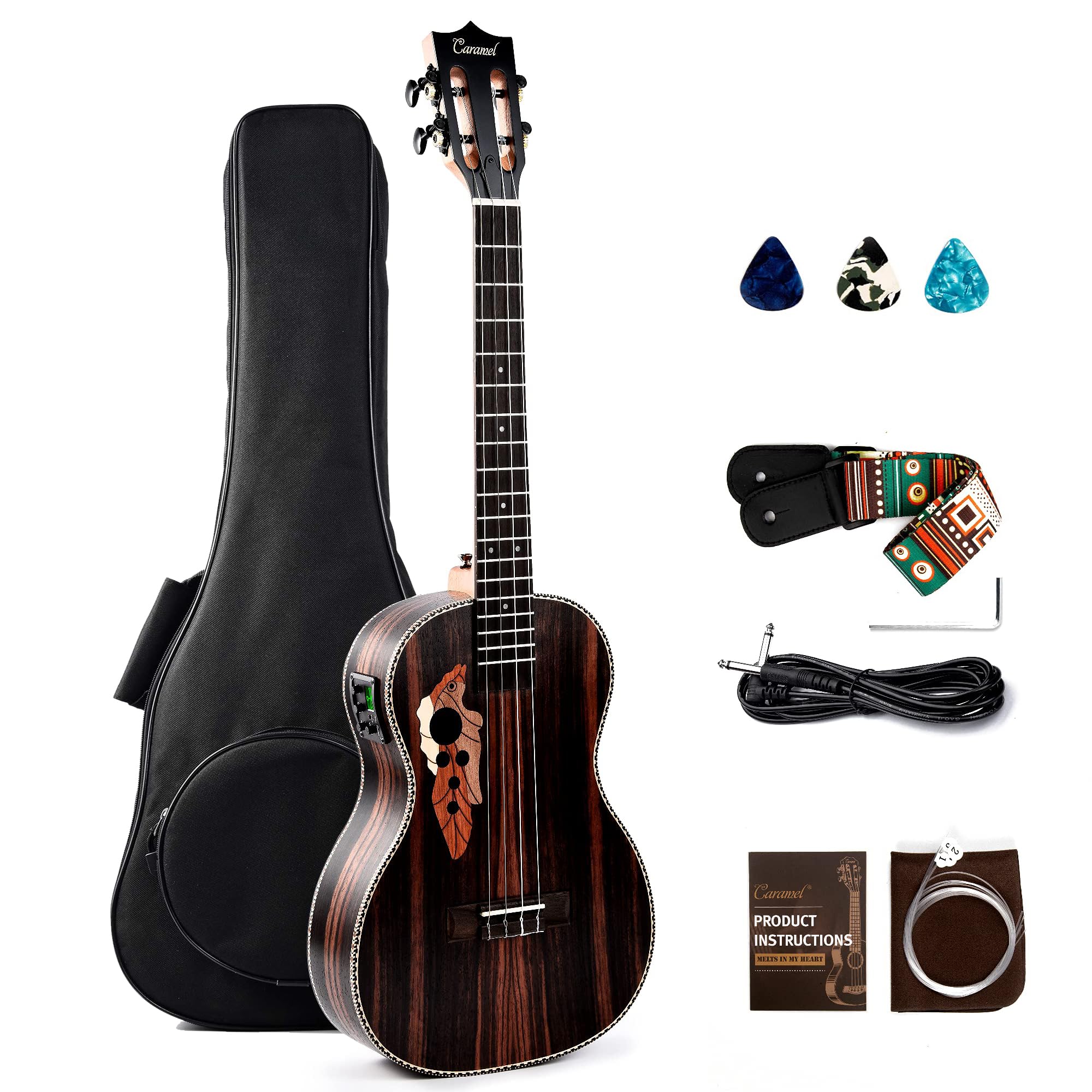 Ukulele Barítono Caramel Cb904 Ebony Wood Lcd Electric