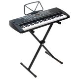 Teclado De Piano Eletrônico De 61 Teclas Com Suporte E Microfone - Preto