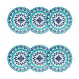 Jogo De Pratos Fundo Ellegance 6 Pc Ceramica Azul Verde