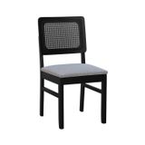 Cadeira Lyon Madeira Maciça Encosto Telinha Assento Estofado Linho Preto/cinza