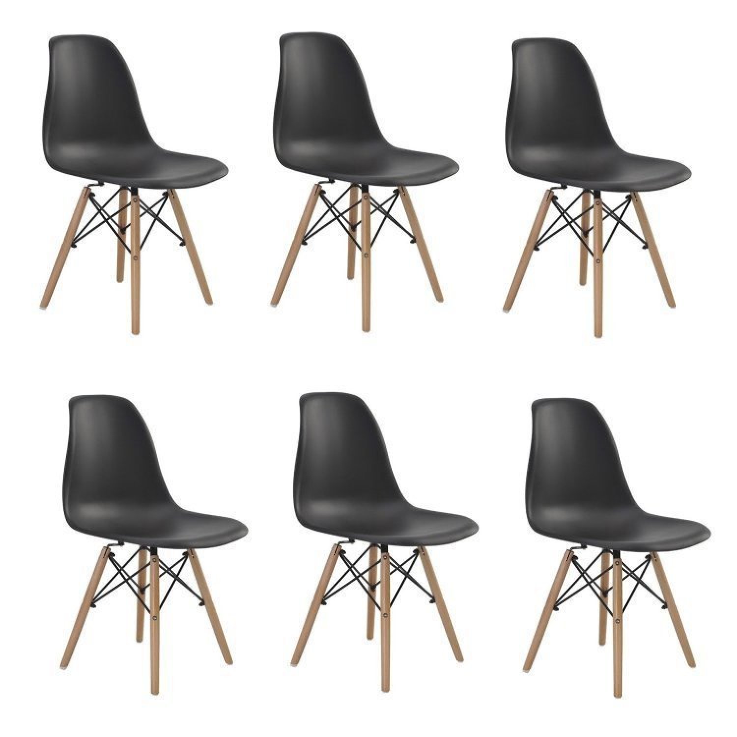 Conjunto 6 Cadeiras Eiffel Pp Base Madeira Preto