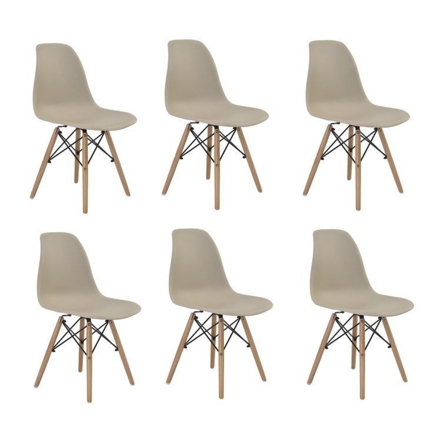 Conjunto 6 Cadeiras Eiffel Pp Base Madeira Nude