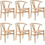 Kit Com 6 Cadeiras Para Sala De Jantar Wishbone Madeira Maciça Madeira Clara