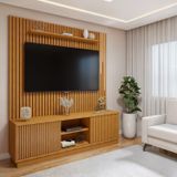Conjunto Rack Arezzo 180cm Com Painel Ripado Com Led Para Tv De Até 75 Polegadas Com Led Paris Naturalle