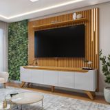 Conjunto Rack Grécia 220cm Com Painel Ripado Com Led Para Tv De Até 75 Polegadas Com Led Paris Off White/naturalle