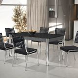 Conjunto Sala De Jantar Mesa Retangular Com 6 Cadeiras Natani Cromado/preto