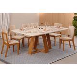 Sala De Jantar Completa Celeste Tampo Madeirado C- Vidro Retangular 160x90cm E 6 Cadeiras Talia Freijo-off White - Suede Creme - Dj Móveis