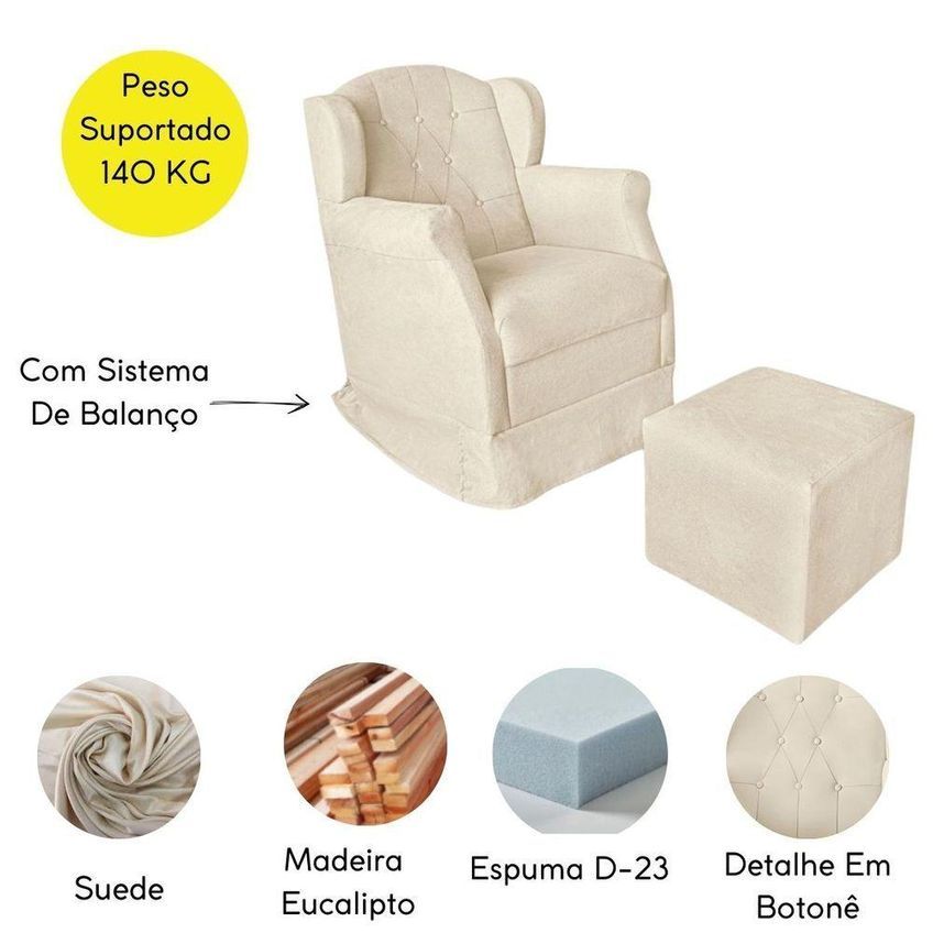 Poltrona Amamentação Cadeira Reforçada Balanço Puff Suede Cor:bege - imagem 4