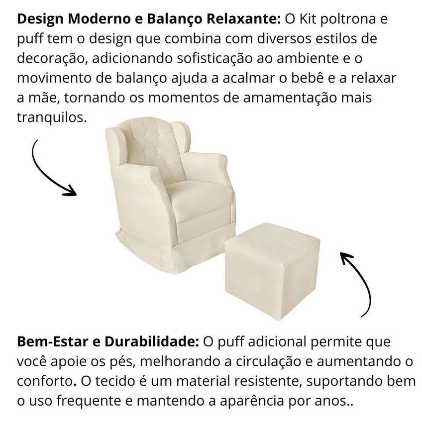 Poltrona Amamentação Cadeira Reforçada Balanço Puff Suede Cor:bege - imagem 5