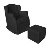Poltrona Amamentação Cadeira Reforçada Balanço Puff Suede Cor:preto