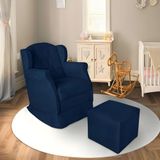 Poltrona Amamentação Cadeira Reforçada Balanço Puff Suede Cor:azul Marinho