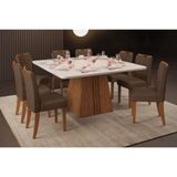 Sala De Jantar Completa Itália Tampo Madeirado C- Vidro Curvo 136x136cm E 8 Cadeiras Julia Freijo-off White - Suede Moca - Dj Móveis
