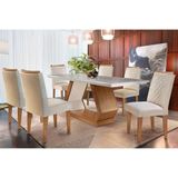 Sala De Jantar Completa Alvorada C-tampo Madeirado Canto Reto 180x90cm E 6 Cadeiras Jade Imbuia-off White - Linho Turim - Rufato