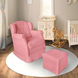 Poltrona Amamentação Cadeira Reforçada Balanço Puff Suede Cor:rosê