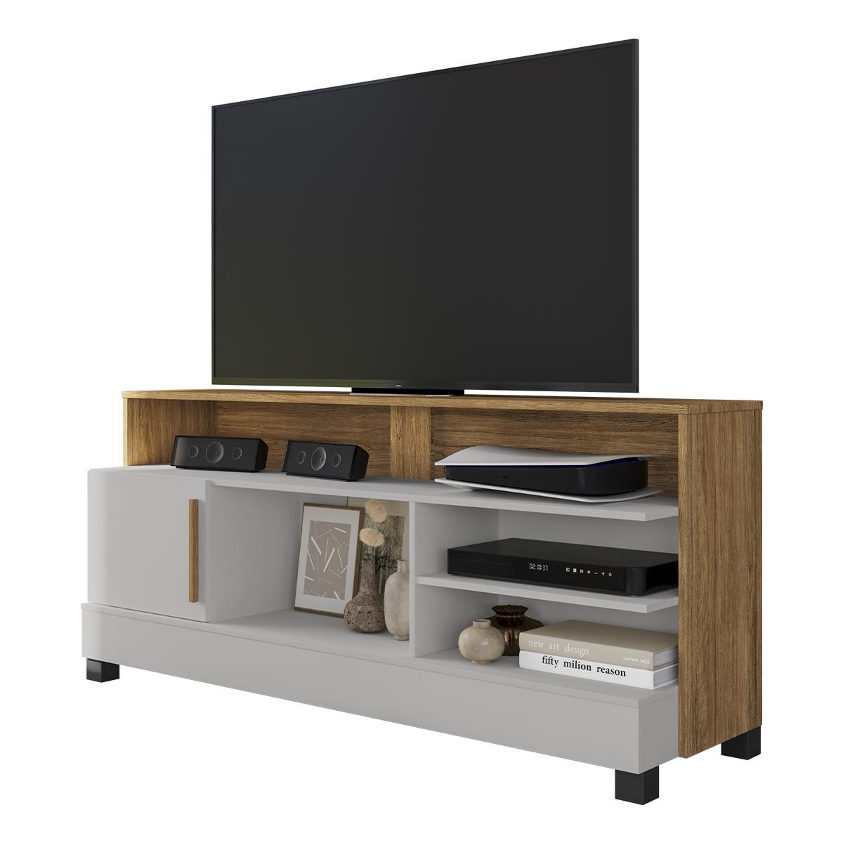 Rack Taipu Tv 55 Polegadas Com 1 Porta E Pés Madeira Maciça Off White/cinamomo
