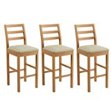 Conjunto 3 Banquetas Jade 02 Madeira Maciça Jcm Linho Bege