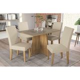 Kit Mesa Lótus C- Tampo Vidro 120cm + 4 Cadeiras Cad131 Freijó Bronze Bege
