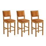 Conjunto 3 Banquetas Jade 04 Madeira Maciça Jcm Couro Caramelo