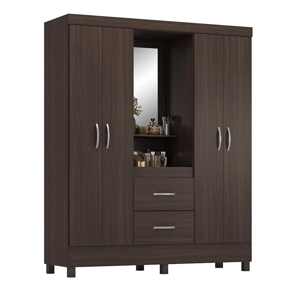 Guarda Roupa Capelinha Lord 4 Portas Café Touch Com Espelho - Demóbile