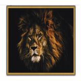 Quadro Leao Realista Africana Motivacao Grande 70cm Dourado Moldura Sala Consultorio Escritorio