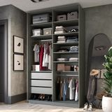 Guarda-roupa Closet Sion 100% Mdf 3 Gv Cinza 140 Cm