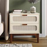 Mesa De Cabeceira 2 Gavetas Santorini Off White 60 Cm Com Tela Indiana - Off White