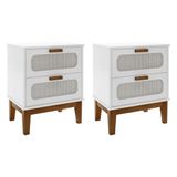 Kit 2 Mesas De Cabeceira Santorini 2 Gavetas 45 Cm Branco - Branco