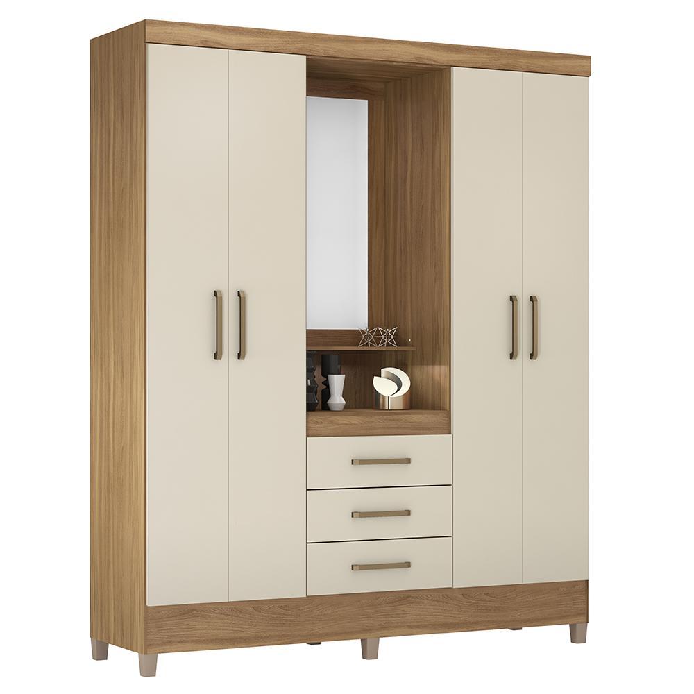 Guarda Roupa Capelinha Pérsia 4 Portas Amêndola/off White Com Espelho - Demóbile