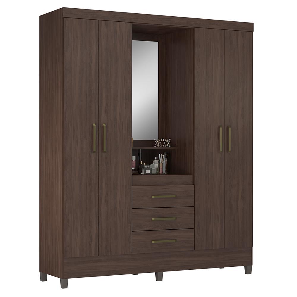 Guarda Roupa Capelinha Pérsia 4 Portas Café Touch Com Espelho - Demóbile