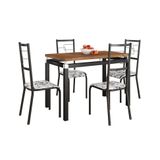 Conjunto De Mesa Retangular Com Tampo De Mdp Marrom Copenhague E 4 Cadeiras Monterrey Revestimento Sintético Florido Branco E Preto