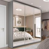 Guarda-roupa Casal Com 3 Espelhos Zemartt 100% Mdf 3 Pt 3 Gv Cinza