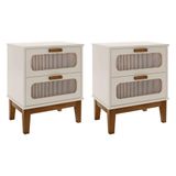 Kit 2 Mesas De Cabeceira Santorini 2 Gavetas 45 Cm Off White - Off White