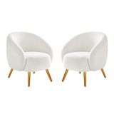 Kit 02 Poltronas Decorativas Sala De Estar Recepção Beatrice Bouclé - Amarena Móveis Cor Branco
