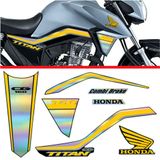 Kit Holográfico Para Moto Honda Cg Titan 160 Anos 2018 A 2020 Amarelo Amarelo